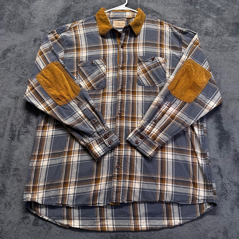 RedHead Ranch Flannel Shirt Mens XL Plaid Workwear Corduroy Collar Elbow Patches